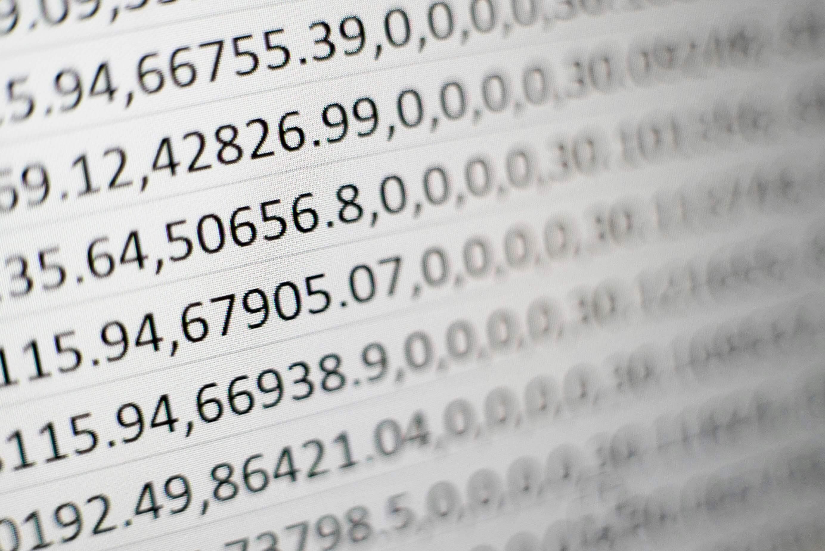 A spreadsheet of numbers.