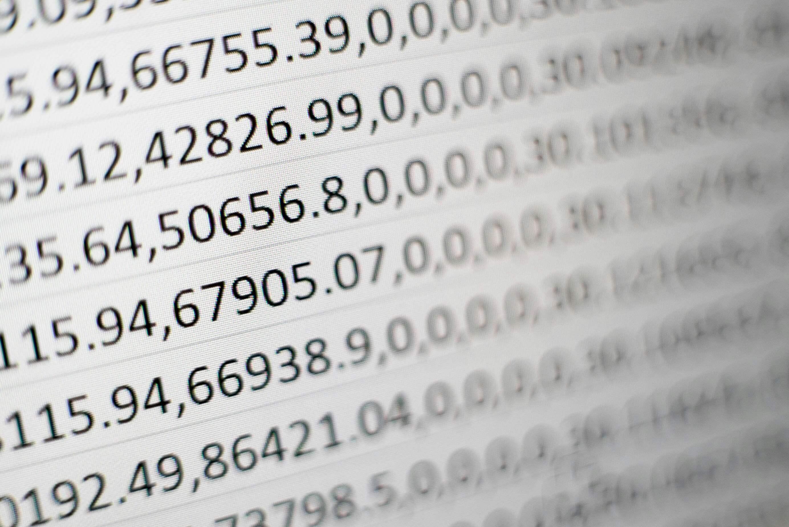 A spreadsheet of numbers.